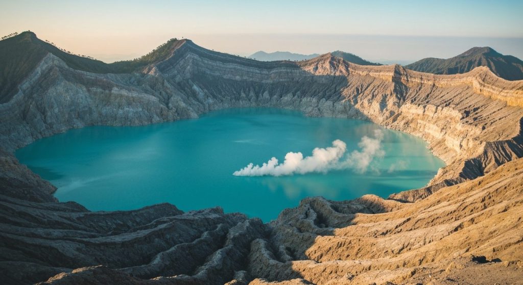 ijen crater lake turquoise — Photorealistic editorial travel photograph relevant to: The Bali-side specialist concierge