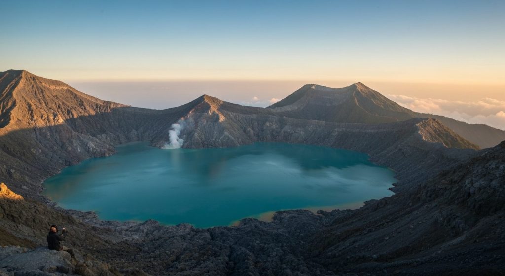 ijen crater lake tour from bali — Photorealistic editorial travel photograph relevant to: The Bali-side specialist conci